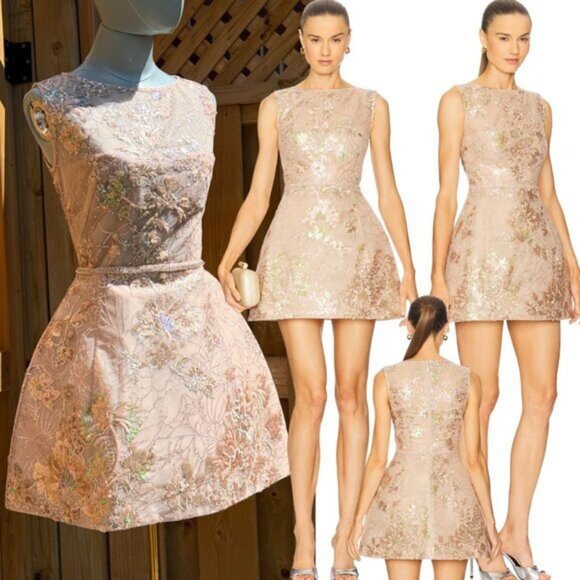 🆕 BRONX & BANCO 🧿 NWOT Violet Mini Dress, Gold & Champagne Sequin - Sz XS US 2 - Picture 1 of 15